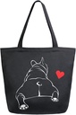 ALAZA Black Bulldog Pug Dog Heart Grocery Reusable Tote Bag Women Large Casual Handbag Shoulder Bags for Shopping Groceries Travel Outdoors