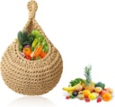 Ochine Boho Wall Hanging Fruit Baskets for Kitchen, Woven Hanging Holder with Strong Hook, Vegetable Hanging Basket for Organizing Teardrop Home Wall Potato Onion Storage