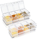 Clear Seasoning Box, 8 Pcs Spice Storage Pots Condiment Container Boxes with Lids and Spoons, Seasoning Rack Spice Jar, Kitchen Seasoning Organizer for Salt, Sugar, Cocoa, Ice Cream Toppings