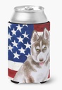 Caroline's Treasures BB9696CC Siberian Husky Grey Patriotic Can or Bottle Hugger Cooler Washable Drink Sleeve Collapsible Beverage Insulated Holder, Can Hugger, Multicolor