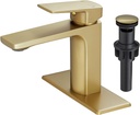 VOTON Brushed Gold Bathroom Sink Faucet Single Handle with Pop-up Drain Faucets for Sink 1 Hole or 3 Hole with Deck Plate Rv Lavatory Vanity Faucet