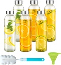 6 Pack Glass Juice Bottles with Caps, 18 oz Clear Glass Bottles, BPA Free Reusable Refillable for Juicing, Lids, Leak-Proof, Transparent