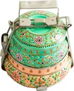 Handmade Stainless Steel Tiffin Box (Green top & Peach base, Two Tiers)