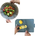 Korean Made Silicone Steamer Basket 10' + Thick Silicone Cutting Board Mint Color