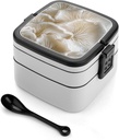 Bento Lunch Box for Women Lunch Containers for Adults White Oyster Mushrooms Double Layered Lunchbox Large Capacity Bento Box with Cutlery for Work Picnic Camping Travel