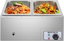 ROVSUN 21QT Electric Commercial Food Warmer, 110V 2-Pan Stainless Steel Bain Marie Buffet, 9.5 QT/Pan Stove Steam Table with Temperature Control & Lid for Parties, Catering, Restaurants