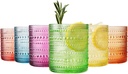 Khen Hobnail Drinking Glasses - Colorful Tumblers, 10 oz Drinkware for Parties, Brunches, BBQs, Picnics & Gifts - Cups for Cocktails, Iced Tea & Juice - BPA-Free - Set of 6, Summer Colors