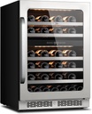 Dual Zone Wine Fridge Cooler Seamless One-Piece Frame 24 inch Wine Refrigerator Under Counter Dual Layer Glass Door 3 Color LED Light Built in Freestanding Fridge for Home Bar 5.65 cu.ft. 46 Bottles