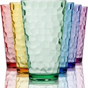 Hammered Plastic Drinking Tumbler, Dishwasher-Safe Premium Quality Water Glasses, BPA-Free Reusable Mixed Colors Assorted Stackable Cups, 22 oz Set of 6