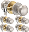 TICONN Round Door Knobs, Ball Door Knob with Dead Bolt, Door Handle Lock for Indoor Doors (5-Pack, Passage, Satin Nickel)