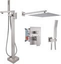 Aolemi Brushed Nickel Freestanding Bathtub Faucet Floor Mount Tub Filler Single Handle Tap with Handheld Shower and Swivel Mixer Spout 12’’ Shower Head Combo Set Wall Mount Bathroom Shower Faucet