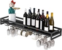 LIGUOYI Wine Glass Rack, Wine Glass Rack Wall Mounted, Metal Wine Glasses Hanger Space Saving Bottle Holder, for Kitchen Wine Cellar Vintage Wine Storage Display Shelf