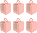 Cupcake Boxes, 50PCS Portable Single Individual Cupcake Containers with Transparent Window for Bakery Wrapping Favor Packing Pink