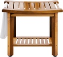 Teak Shower Bench Seat with Handles AB & Co Group, Portable Wooden Shower Bench with Storage Towel Shelf,Waterproof Teak Shower Stool, Spa Bath Shower Chair for Inside Outside Shower