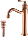 GGStudy Tall Body Single Handle One Hole Bathroom Vessel Sink Faucets Copper Finish with Pop Up Drian Without Overflow