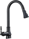 Kitchen Faucet Antique Brass Kitchen Sink Faucet Pull Down Swivel Spout Kitchen Deck Mounted Bathroom and Cold Mixers Sturdy Durable (Color : Matte Black B, Size : 11)