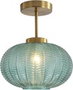 KCO Lighting Mid Century Modern Green Ceiling Lighting Green Glass Flush Mount Ceiling Light Brass Semi Flush Mount Ceiling Light Vintage Globe Light for Bathroom Bedroom