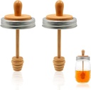 2pcs Wooden Mason Jar Honey Dipper with Lids Set - Honey Dipper Wooden Stick for Regular Mouth Mason Jars, Honey Spoon Honeycomb Lids for Regular Mouth 16 oz Mason, Ball Jars (Jar is not included)