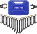 WORKPRO 22-Piece Ratcheting Wrench Set, Anti-slip Teeth, Ratchet Combination Wrench Sets with Organizer Box, Metric 6-18mm & SAE 1/4-3/4", Black Electrophoretic Coating