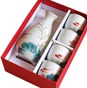 Japanese Goldfish Play Water Sake Set - 5 Sets of Sake Set with Packaging - Hand-Painted Design Porcelain Ceramic Traditional Ceramic Cup Crafts Wine Glass