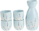 Sakura Sake Set - Porcelain, 5-Piece, Aqua Green, Hanami, Japanese Celebration