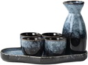 Vintage Sake Set,Japanese Traditional Ceramic Sake Serving Sets 6Pieces, Pottery Sake Bottle and 4 Cups,1Tray,Ideal for Sake (D)