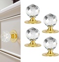 1-3/5 Inch Round Clear Crystal Self Adhesive Knobs 40mm Ball Cabinet Handles for Drawers Mirrors Cupboards Glass Sliding Doors Windows Staircase Corner Decor Peel and Stick Pulls (2, Gold)
