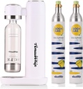 Sparkling Water Maker - Paired with CO2 Gas Canisters and 1L Water Bottles for Household Soda (White + 2 Canisters)