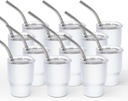 Whaline 12Pcs Sublimation Mini Shot Tumblers 2OZ White Shot Glasses with Straws Stainless Steel Party Cups for Home Bar Tea Coffee Cocktails Drinks Gift Supplies