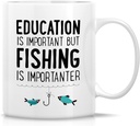 Retreez Funny Mug - Education is Important Fishing is Importanter 11 Oz Ceramic Coffee Mugs - Funny, Sarcasm, Inspirational birthday gifts for friend coworker father mother sister brother son daughter