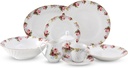 Lynns Paradise Philomena Floral 45-Piece Dinnerware Set | 24K Gold Trim | Embossed Swirl | Plates & Bowls Sets | Apartment Essentials | Home Kitchen Accessories | Floral Design