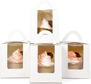 qiqee 100Packs Cupcake Boxes Individual Cupcake Holders Disposable White Single Cupcake Boxes with Window 3.7 * 3.7 * 4.5inch Cupcake Containers