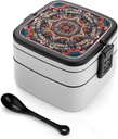 Bento Box Stackable Lunch Box with 2 Compartments Leak-Proof Food Storage Containers Mandala Tapestry Bento Lunch Box for Adults Lunch Containers with Utensil Set