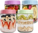 Overnight Oats Containers with Lids, 16oz Glass Jars with Lids 4 pcs, Candy, Wide Mouth Mason jars for Salad, Yogurt, Snacks, Meal Prep