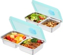 Reusable Stainless Steel Snack Containers with Lids,Double Compartment 2 Condiment Containers,Grab and Go Divided Snack Food Storage for Kids Adults, Sauce Cups for School, Trave (2)
