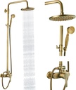 Heyalan Antique Brass Exposed Pipe Shower System 8 Inch Rainfall Shower Head Brass Fixture Combo Set Single Handle Handheld Sprayer Bathroom Shower Faucet Dual Functions