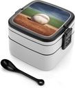 Bento Lunch Box for Women Lunch Containers for Adults Baseball Double Layered Lunchbox Large Capacity Bento Box with Cutlery for Work Picnic Camping Travel