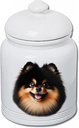 Best of Breed Pomeranian Black/Tan Dog and Cat Ceramic Treat Jar 9" Tall Air Tight Seal All White