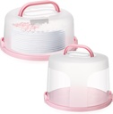 Baderke 2 Pcs 10 Inch/ 10 Inch High Round Cake Carrier with Lid and Handle Plastic Cake Container with Cover for Cupcake Pie Serving Transport(Pink)