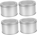 4pcs Candy Jars View Windows Round Tinplate Cases for Sweets Take Out Containers Lids Cookie Tins Lids Jewelry Storage