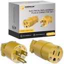 CUBEFELLER® Electrical Replacement Plug & Connector Set, Extension Cord Ends Male and Female, 3 Prong, 15Amp, 125Volt, NEMA 5-15P & NEMA 5-15R, UL Listed,1 Set,Comes with a Screwdriver,ER0105S
