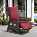 ATR ART TO REAL Outdoor Recliner Chairs, PE Wicker Reclining Lounge Chair with Removable Soft Cushion, Adjustable Outside Recliners for Patio, Porch, Poolside, Balcony, Lawn (Red, 1 PC)