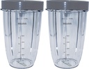 Blendin 24 Ounce Tall Cup Jar with Lip Rings, Compatible with Nutribullet 600W, 900W, NB-101B, NB-101S, NB-201, NBR-0601, NBR-1201, NB9-1301, 900 Pro Series Blenders, 2 Pack Replacement Parts