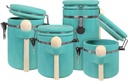 Blue Donuts 4-Piece Turquoise Ceramic Airtight Food Storage Canister Set with Wooden Spoons - 45 Oz, 40 Oz, 33 Oz, 25 Oz