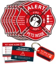 Pet Alert Stickers Static Cling Window Decals Emergency Pets Rescue Sign (6 Pack) with Bonus: Pet Home Alone Wallet Card & Key Tag - NO Adhesive, Removable, UV Resistant