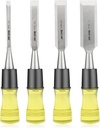HURRICANE 4 Piece Wood Chisel Set for Woodworking. CR-V Steel Beveled Edge Blades with Safety Caps. Extra Large Grip, Impact-Resistant PVC Handle Chisels (1/4", 1/2", 3/4", 1")