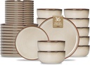 Romswi Ceramic 36Pcs Dinnerware Sets,Stoneware Plates and Bowls Set for 12, Chip & Scratch Resistant Dish Set, Handmade Reactive Glaze Plate Set, Oven, Microwave & Dishwasher Safe,Wheat Green