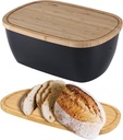Bread Box for Kitchen Countertop - Bamboo Fiber Bread Bin with Reversible Cutting Board Lid, Juice Groove - Ventilated, Multi-Functional Storage Keeper for Freshness (14.2x7.8x5.5In, Black)