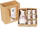 Japanese Sake Set Ceramic Saki Set With Sake Carafe 6 Sake Cups For Home Restaurant White And Cherry Blossom-red plum-whole set
