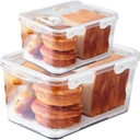 Bread Box for Kitchen Countertop, 2 Pack Airtight Bread Storage Container,Time Recording Bread Holder with Lid,Bread Keeper for Homemade Bread, Toast, Bagel, Donut and Cookies(White)